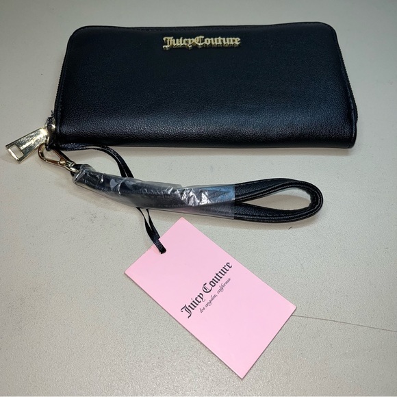 New with tag Juicy Couture black wristlet single zip large wallet faux leather - Picture 6 of 11